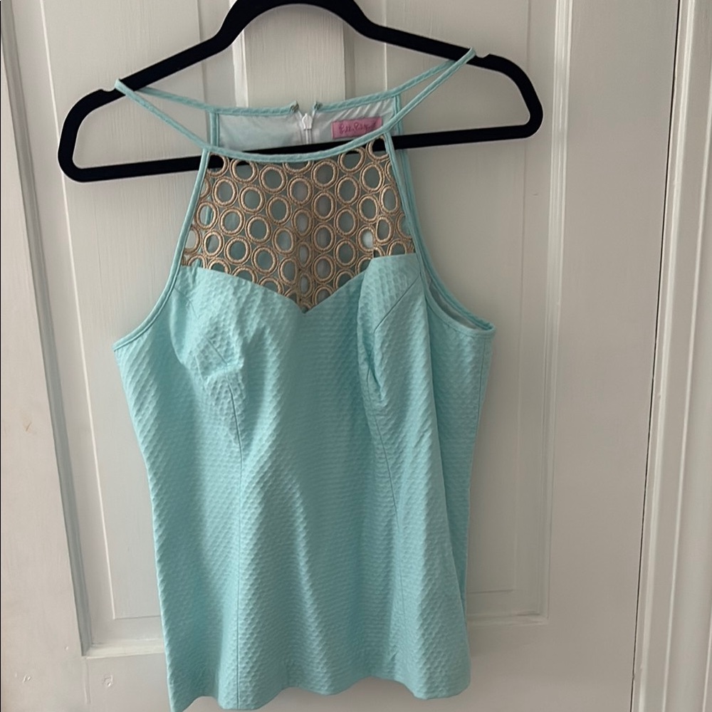 Light blue Lilly Pulitzer top with gold accents